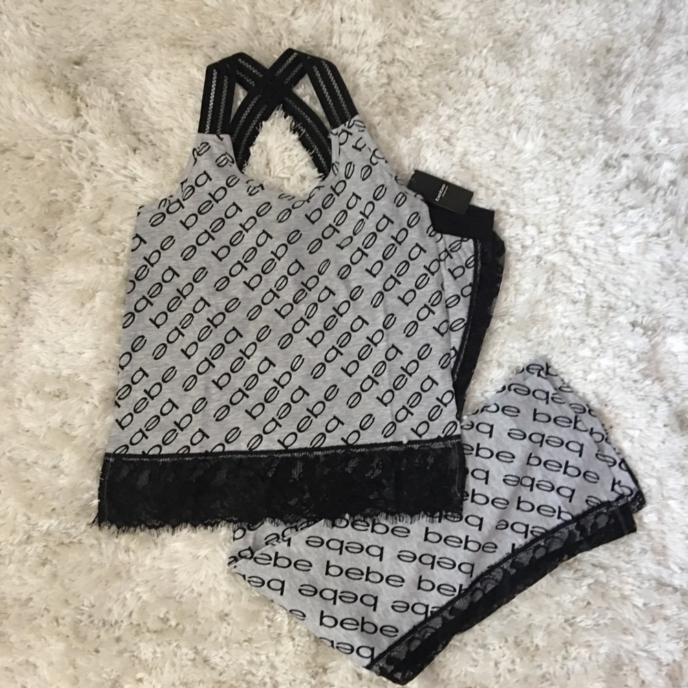NWT BEBE LOGO GRAY SEXY PAJAMA LACE SET - Picture 2 of 5
